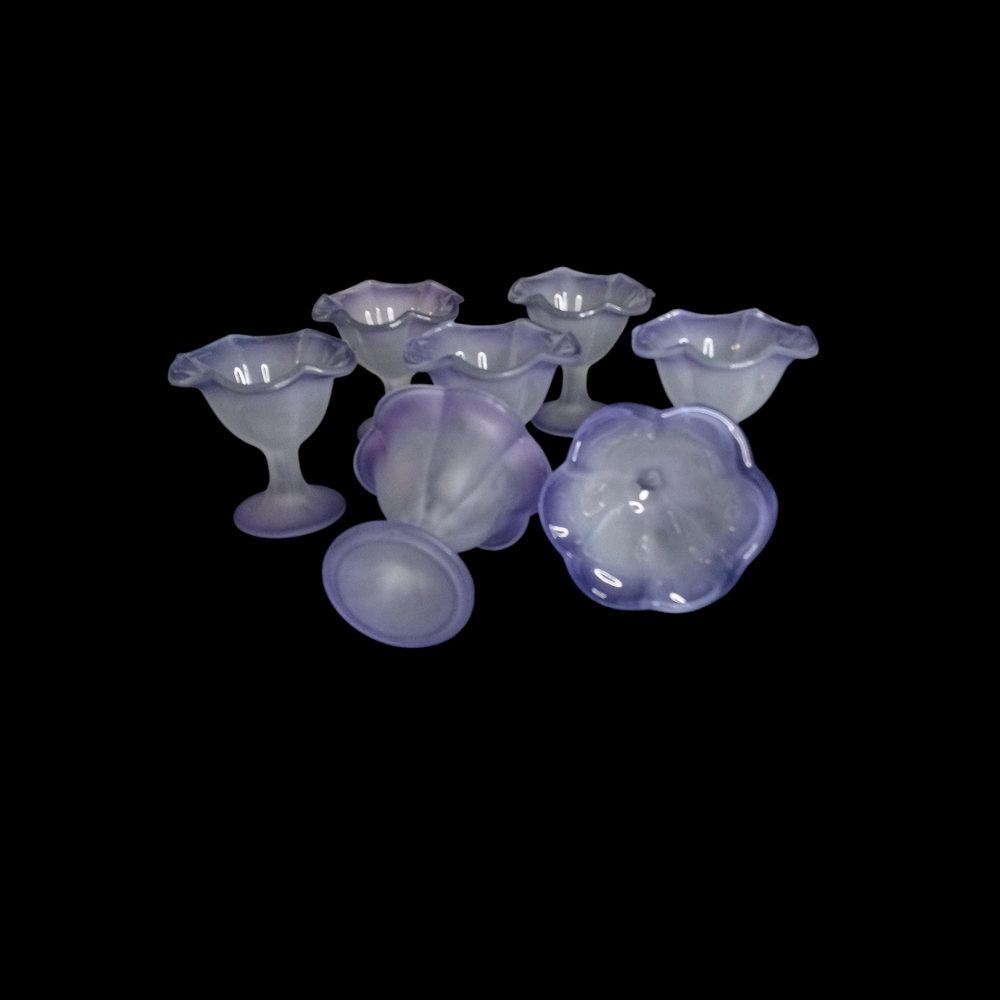 7 Lavender Frosted Glass Tulip Dessert Cups ♡